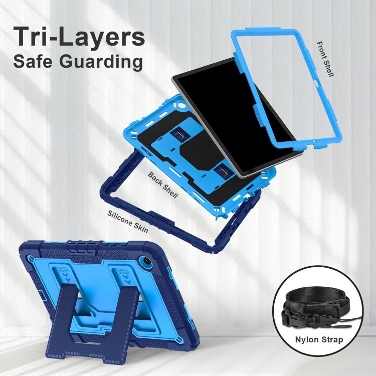 Funda de silicona hidrófuga para Samsung Galaxy Tab S10 FE/S9 con correa para el hombro (azul marino)