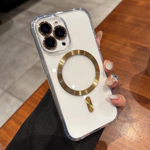 Funda de acrílico transparente MagSafe para iPhone 15 Pro Max (dorada)