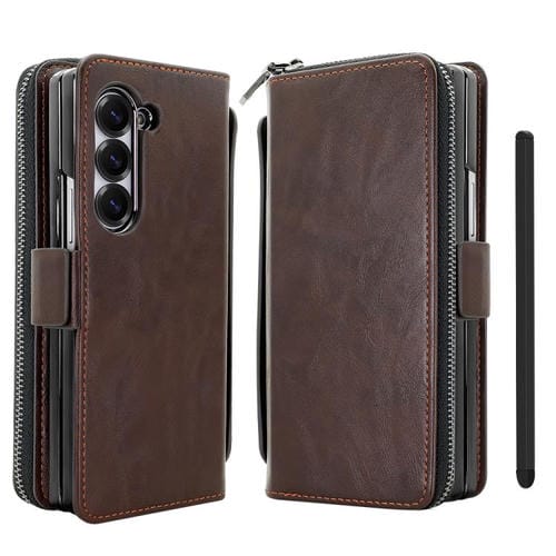 Funda de cuero con hebilla magnética y RFID para Samsung Galaxy Fold4 (color café)