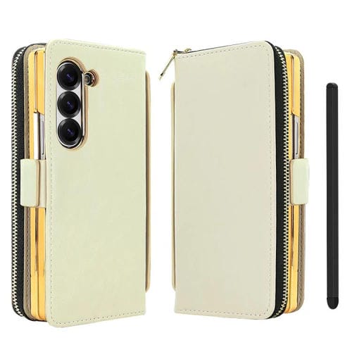 Funda de cuero con hebilla magnética RFID para Samsung Galaxy Fold6 de VIETAO (beige)
