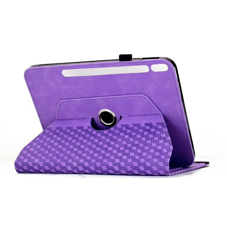 Funda de cuero inteligente con relieve de rombos giratoria para Samsung Galaxy Tab S10 FE/S9 (morada)