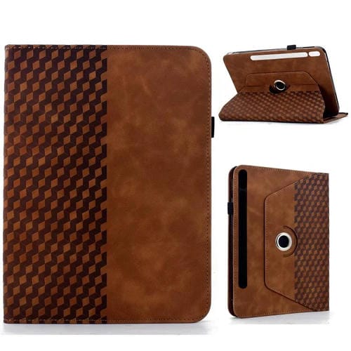 Funda de cuero inteligente con relieve romboidal giratorio para Samsung Galaxy Tab S9 FE+ / S9+ (marrón)