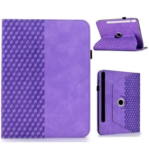 Funda de cuero inteligente con relieve de rombos giratoria para Samsung Galaxy Tab S9 FE+ / S9+ (morada)