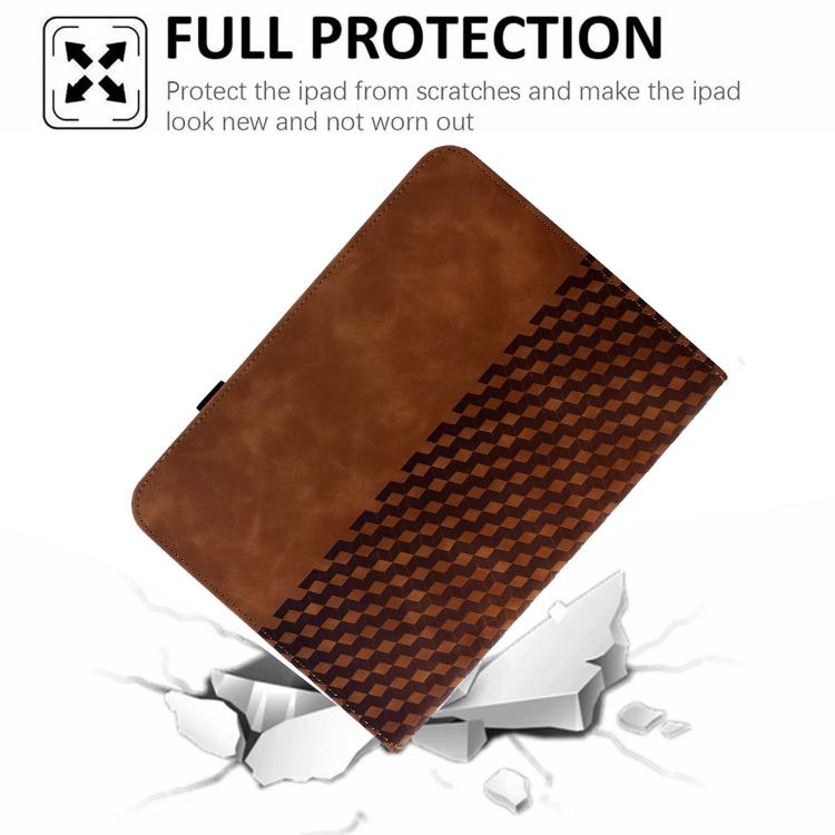 Funda de cuero inteligente con relieve de rombos y rotación para Samsung Galaxy Tab A9+ (marrón)