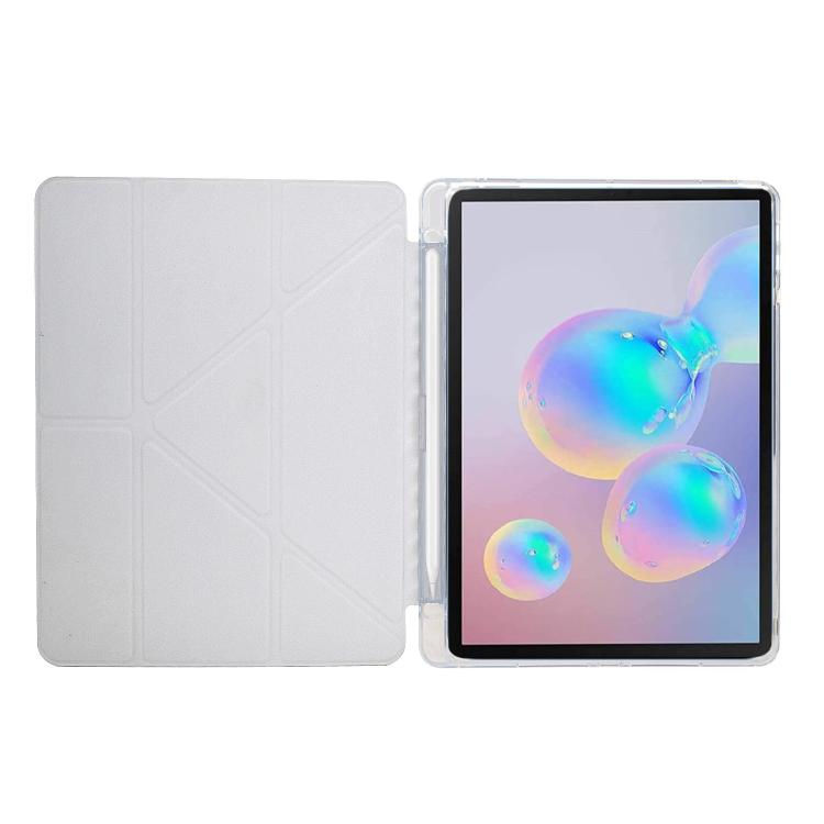 Funda de cuero inteligente con textura piramidal plegable en Y para Samsung Galaxy Tab A9+ (morado)