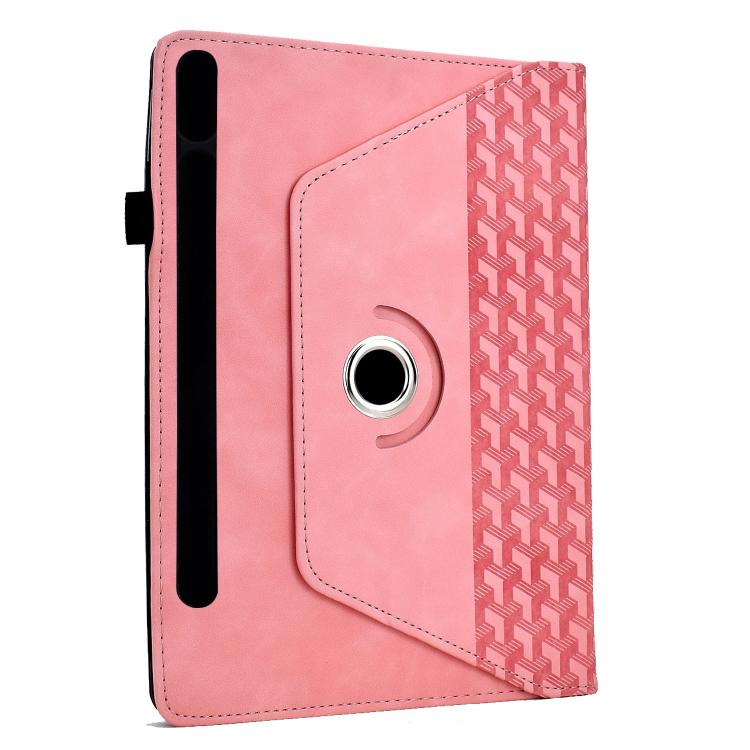 Funda de cuero inteligente con diseño de bloques de construcción giratorios y relieve para Samsung Galaxy Tab S10 FE/S9 (rosa)