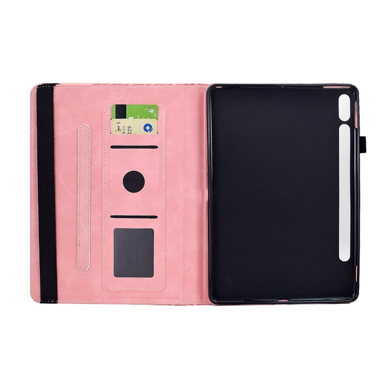 Funda de cuero inteligente con diseño de bloques de construcción giratorios y relieve para Samsung Galaxy Tab S10 FE/S9 (rosa)