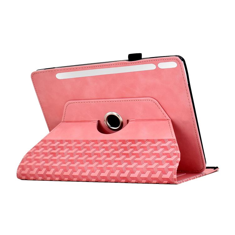 Funda de cuero inteligente con diseño de bloques de construcción giratorios y relieve para Samsung Galaxy Tab S10 FE/S9 (rosa)