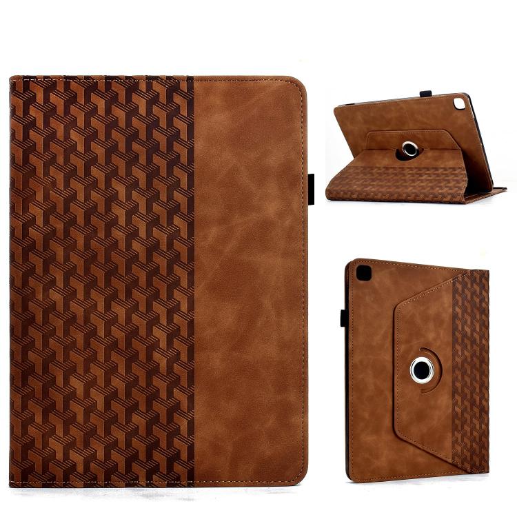 Funda de cuero inteligente con diseño de bloques de construcción giratorios y relieve para Samsung Galaxy Tab S6 Lite 2024 (marrón)