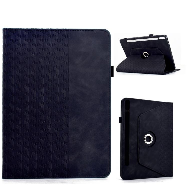 Funda de cuero inteligente con relieve y bloques de construcción giratorios para Samsung Galaxy Tab S9 FE+ / S9+ (negra)