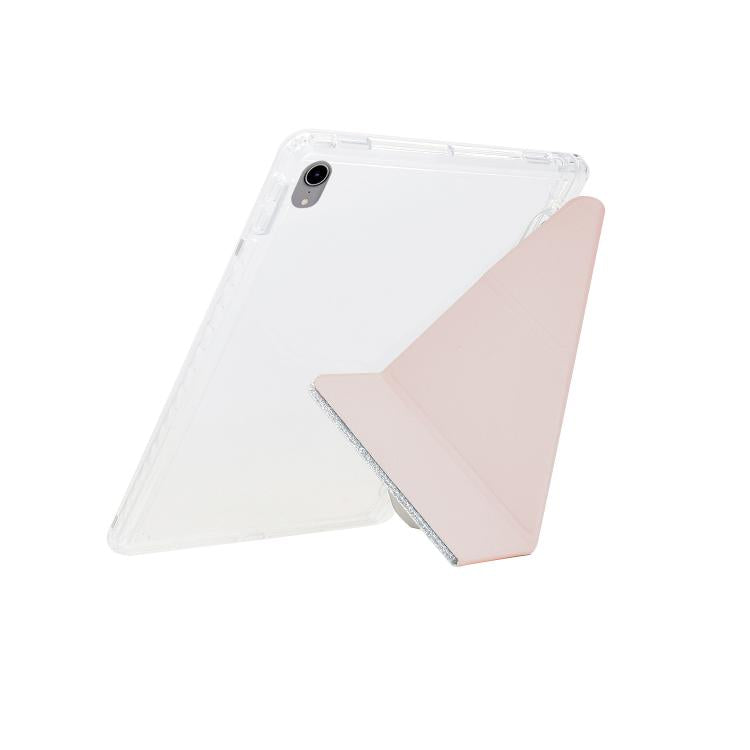 Funda de cuero inteligente con purpurina acrílica transparente plegable en Y para iPad 2025/2022 (rosa)