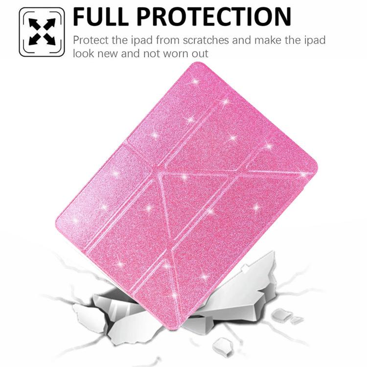 Funda de cuero inteligente con purpurina acrílica transparente plegable en Y para iPad 2025/2022 (rosa)