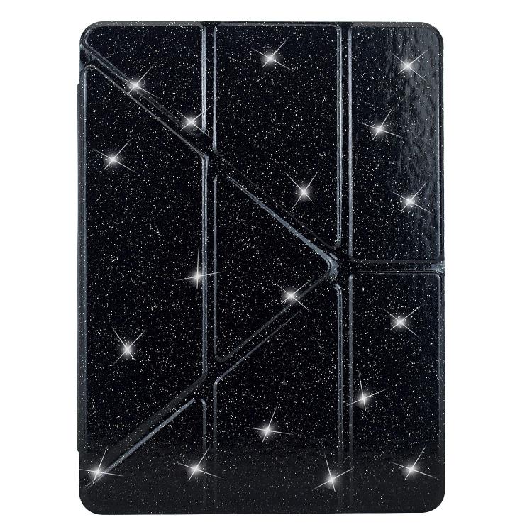 Funda de cuero inteligente con purpurina acrílica transparente plegable en Y para iPad mini 2024/mini 6 (negro)