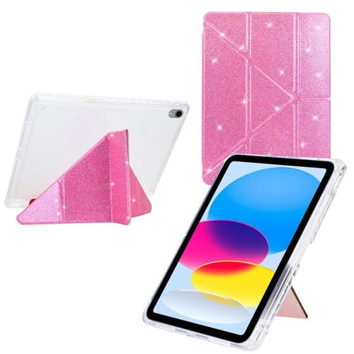 Funda de cuero inteligente con purpurina acrílica transparente plegable en Y para iPad mini 2024/mini 6 (rosa)