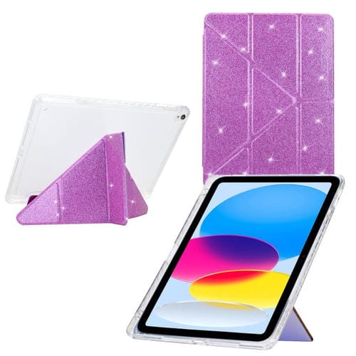 Funda plegable en Y de acrílico transparente con purpurina para iPad 10.2 (2021) y Air 10.5 (morado)