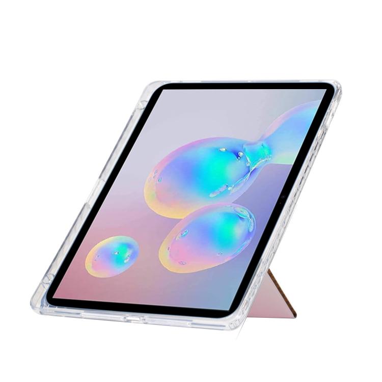 Funda plegable en Y de acrílico transparente con purpurina para Samsung Galaxy Tab S10 FE/S9 (oro rosa)
