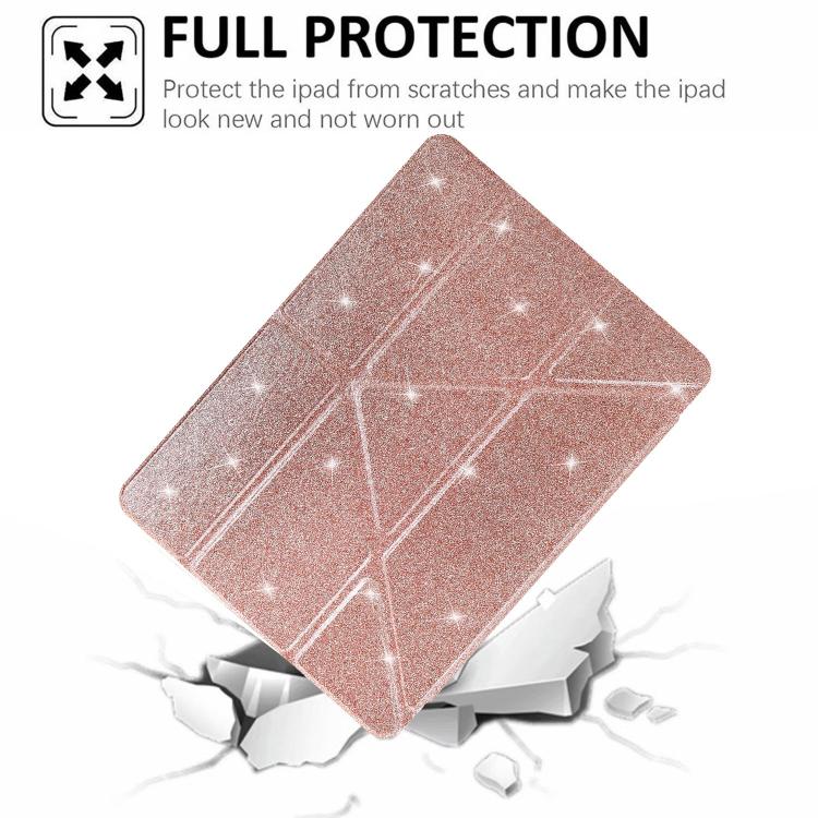 Funda plegable en Y de acrílico transparente con purpurina para Samsung Galaxy Tab A9+ (oro rosa)