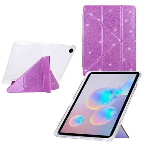 Funda de cuero inteligente con purpurina acrílica transparente plegable en Y para Samsung Galaxy Tab A9+ (morado)