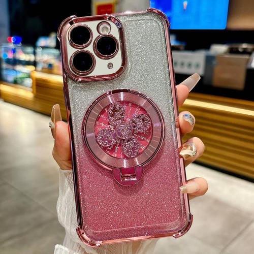 Funda con soporte giratorio para iPhone 11 Pro con purpurina degradada (rosa)