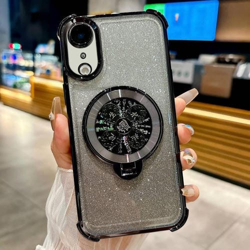 Funda con soporte giratorio para iPhone XR con purpurina degradada (negra)