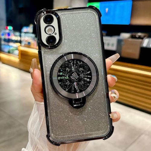 Funda con soporte giratorio para iPhone XS Max con purpurina degradada (negra)