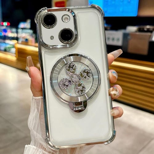 Funda para iPhone 15 con soporte giratorio (plateada)