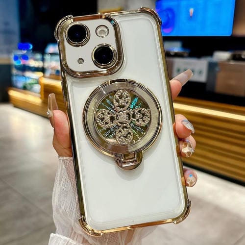 Funda con soporte para peonza para iPhone 15 (dorada)