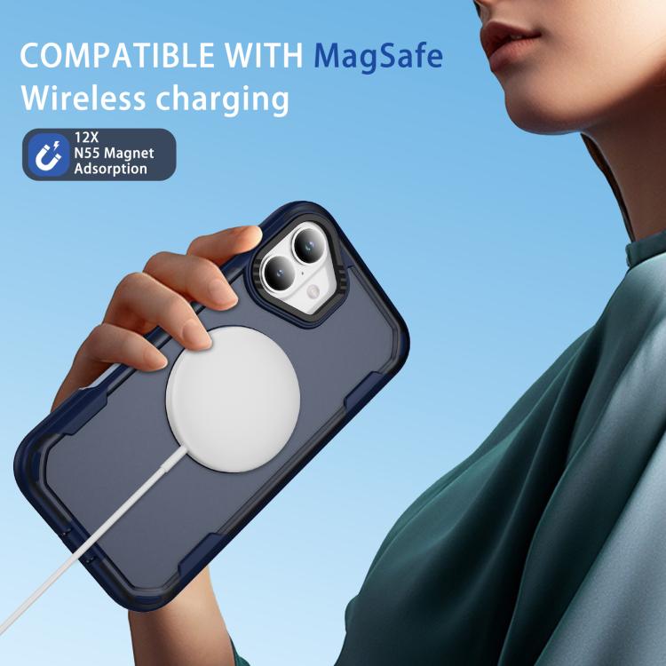 Funda protectora MagSafe para iPhone 16 (azul + azul transparente)