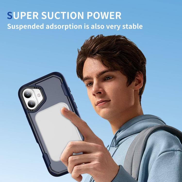 Funda protectora MagSafe para iPhone 16 Plus (azul + azul transparente)