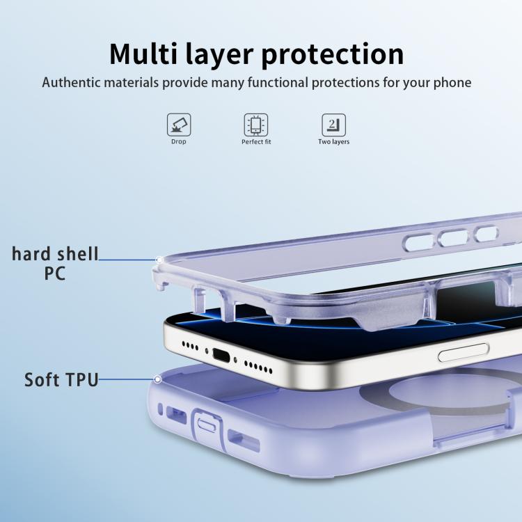 Funda protectora MagSafe para iPhone 16 Pro Max (morado claro y morado transparente)