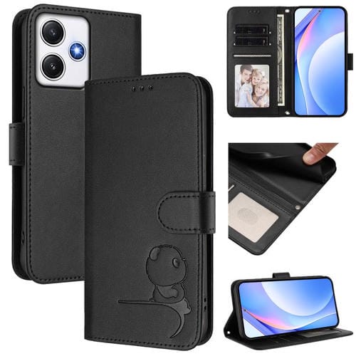 Funda de cuero con estampado RFID y cordón para Redmi 12 4G / 12 5G Global / India (negro)