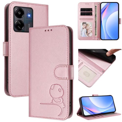 Funda de cuero con relieve RFID y cordón para Redmi 13C 4G / 5G / Poco C65 (rosa)