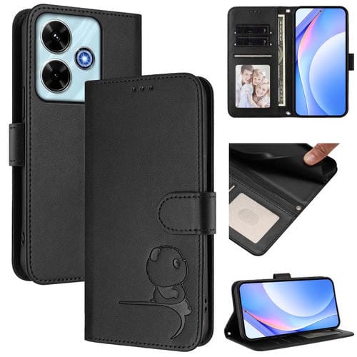 Funda de cuero con relieve RFID y cordón para Redmi 13x / 13 4G / Poco M6 4G (negro)