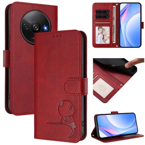 Funda de piel con relieve RFID y cordón para Redmi A3/A3x/Xiaomi Poco C61 (rojo vino)