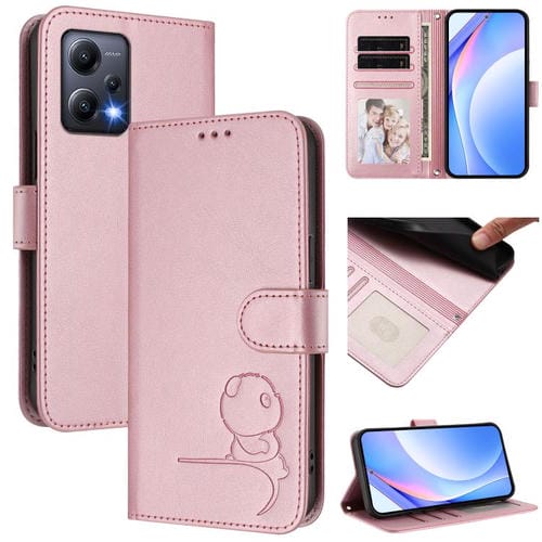 Funda de cuero con estampado RFID y cordón para Redmi Note 12 5G Global/India (rosa)