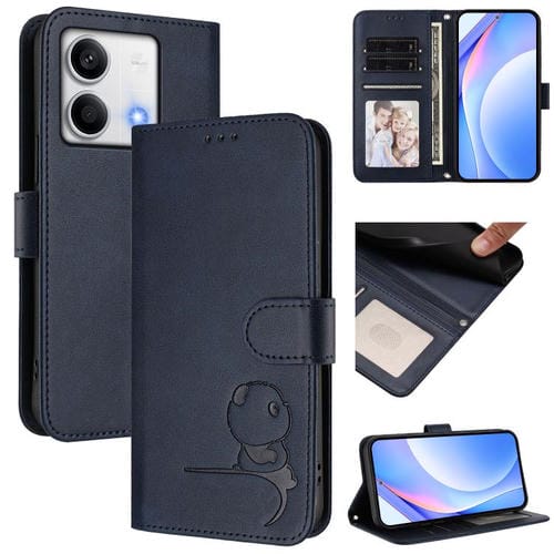 Funda de cuero con relieve RFID y cordón para Redmi Note 13 5G (azul)