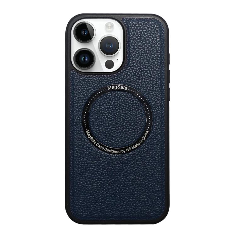Funda trasera MagSafe de PU con textura de lichi para iPhone 12 Pro Max (azul)