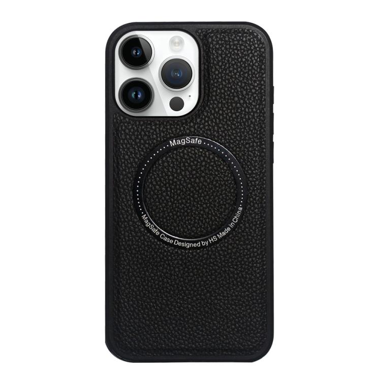 Funda trasera MagSafe de PU con textura de lichi para iPhone 12 Pro Max (negra)