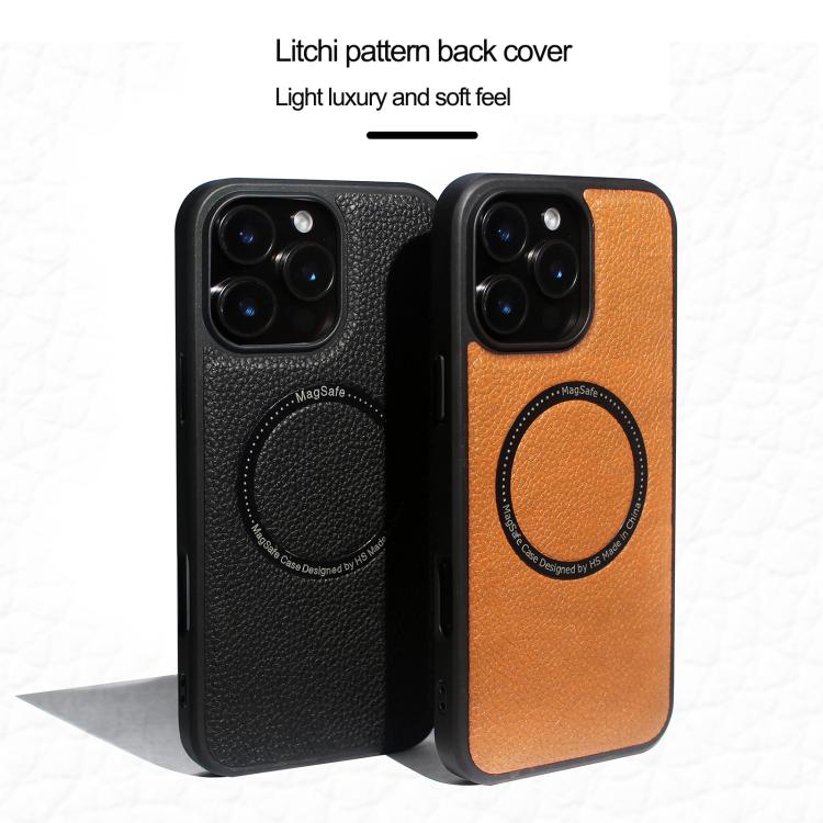 Funda trasera MagSafe de PU con textura de lichi para iPhone 15 Pro Max (roja)