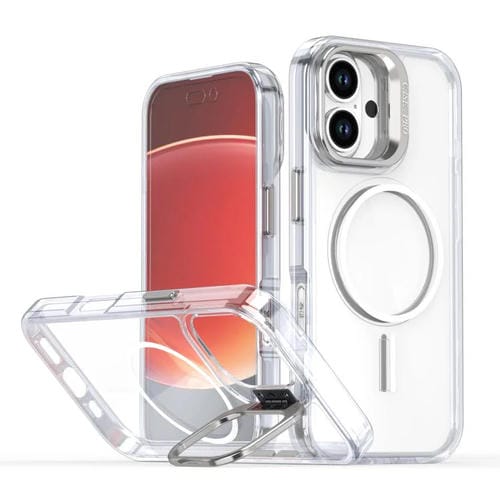 Funda para iPhone 16 Plus con marco de lente MagSafe transparente y brillante (blanco)