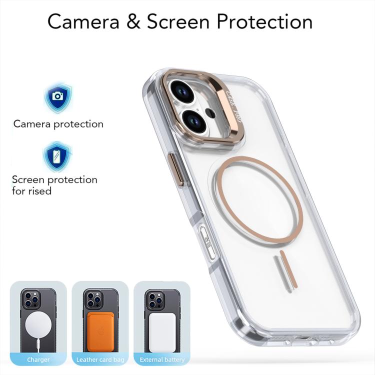 Funda para iPhone 16 Plus con marco de lente MagSafe transparente y brillante (blanco)