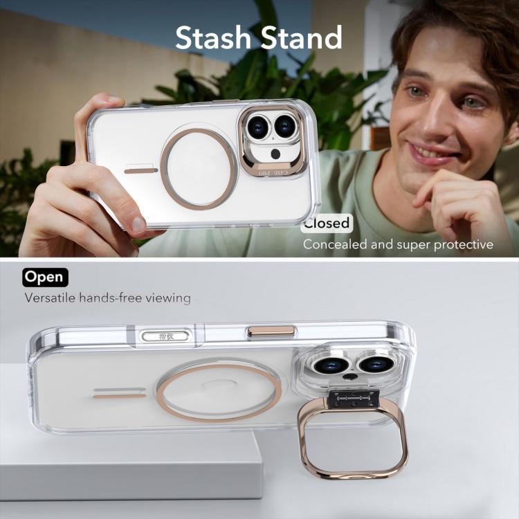 Funda para iPhone 16 Plus con marco de lente MagSafe transparente y brillante (blanco)