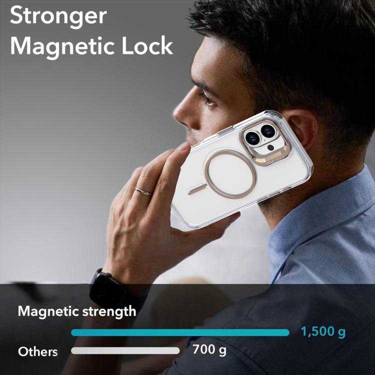 Funda para iPhone 16 Plus con marco de lente MagSafe transparente y brillante (blanco)