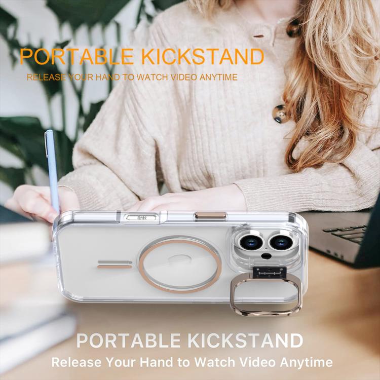 Funda para iPhone 16 Plus con marco de lente MagSafe transparente y brillante (blanco)