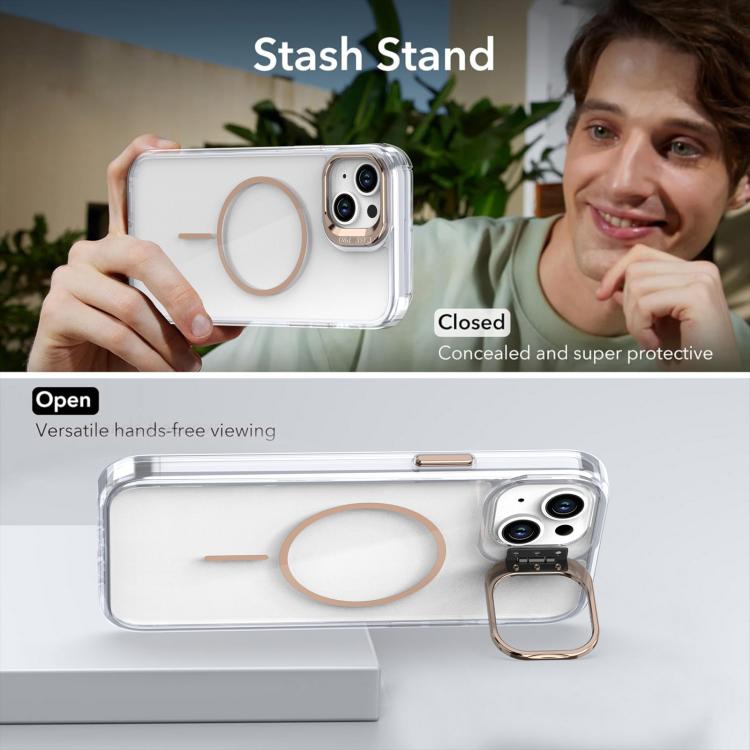 Funda para iPhone 15 Plus con marco de lente MagSafe transparente y brillante (blanco)