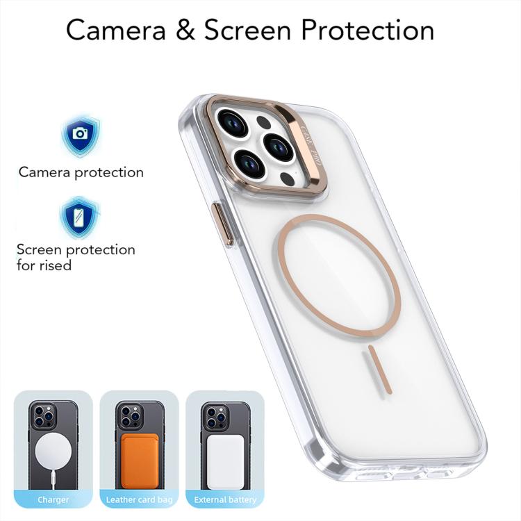 Funda para iPhone 14 Pro con marco de lente MagSafe transparente y brillante (blanco)