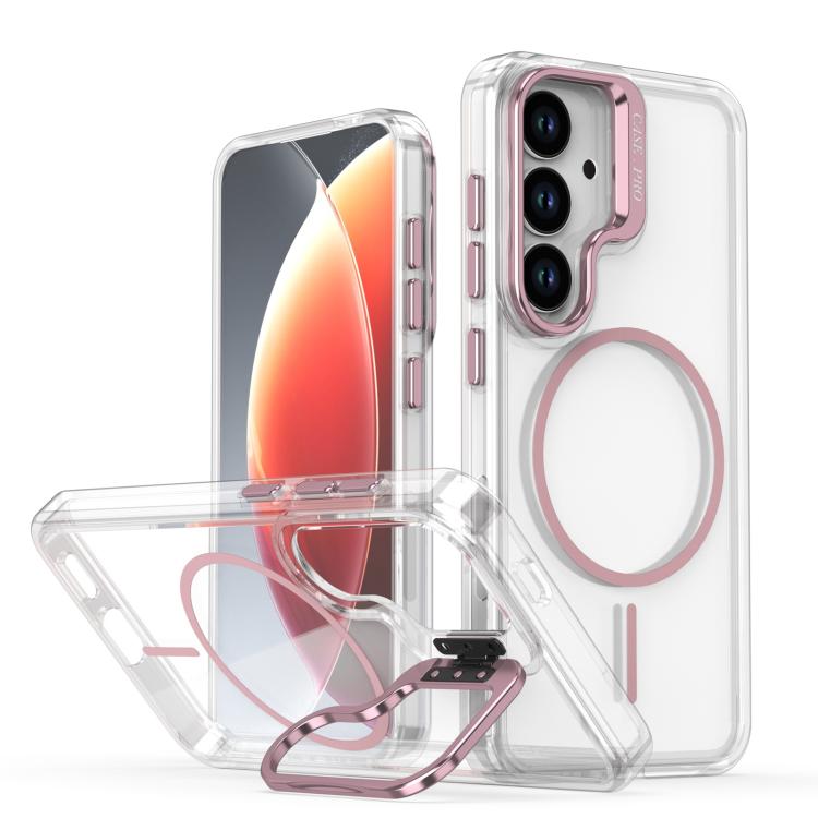 Funda para Samsung Galaxy S25+ / S24+ 5G, color brillante, transparente, con marco para lente MagSafe (rosa)