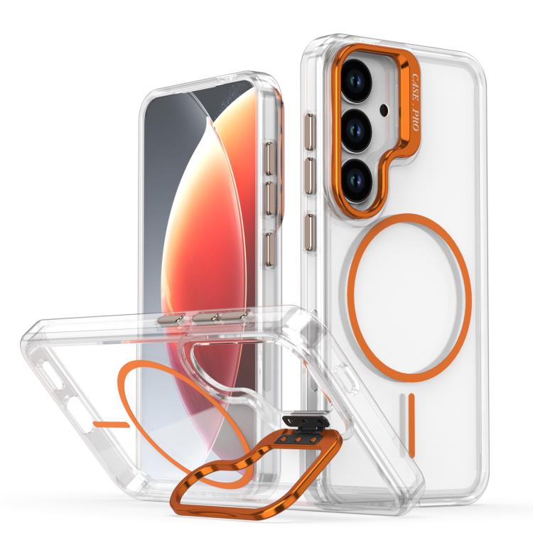 Funda para Samsung Galaxy S25+ / S24+ 5G, color brillante, transparente, con marco de lente MagSafe (naranja)