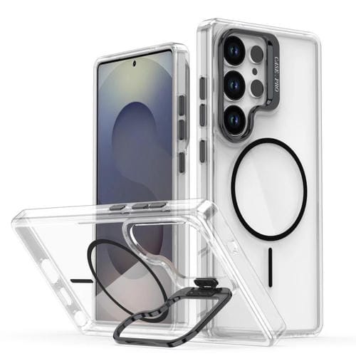 Funda para Samsung Galaxy S25 Ultra 5G con marco de lente MagSafe transparente y brillante (negro)