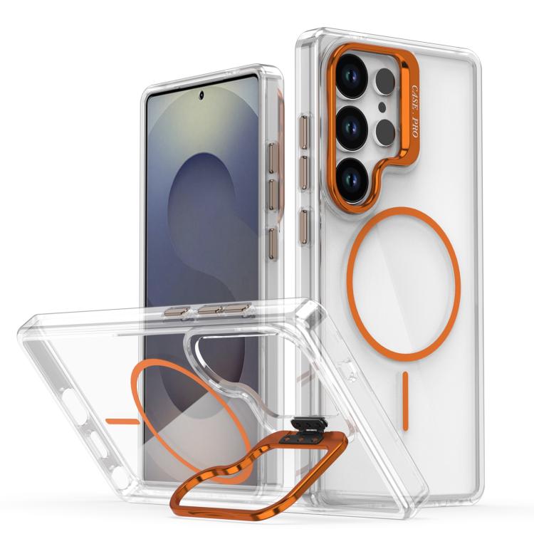 Funda para Samsung Galaxy S24 Ultra 5G, color brillante, transparente, con marco de lente MagSafe (naranja)